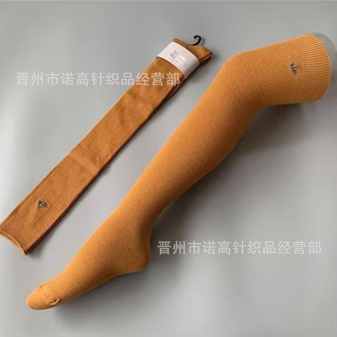 Calcetines japonesas bordadas Saturno rodilla sobre rodilla calcetines sólidas escolares de doble aguja peinadas calcetines de algodón