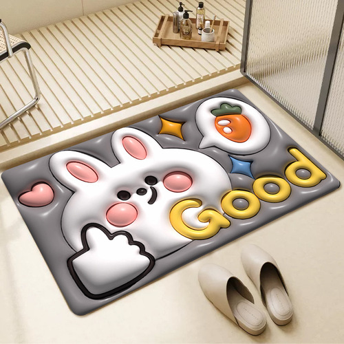 Cartoon 3D visual expansion soft diatom mud style floor mat bathroom water-absorbent quick-drying anti-slip mat