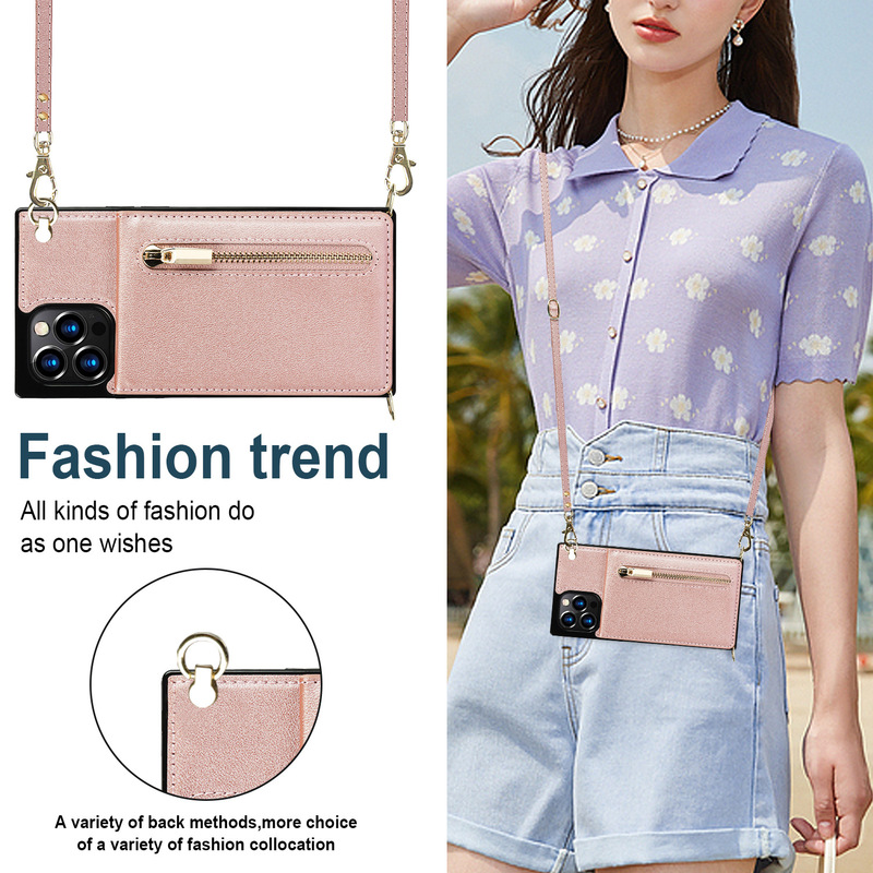 For iPhone15 PRO Phone Case Crossbody XR Zipper Leather Case Apple 14 Card Phone Protective Case Explosion