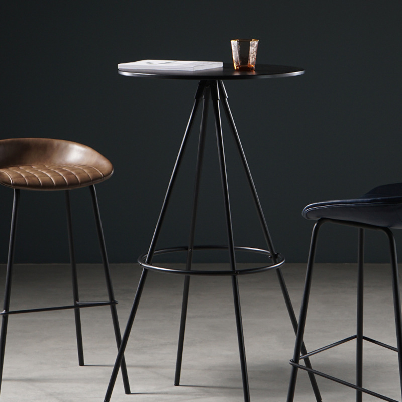 Small Apartment High-foot Dining Table Round Bar Table Industrial Style Milk Tea Shop Wall Bar Table and Chair Combination Villa Black
