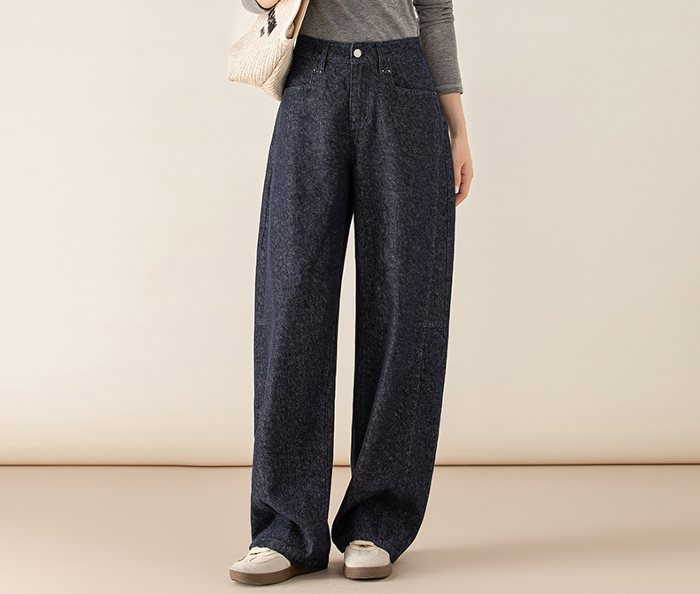 Quần jean ống rộng hình kén cotton-lan màu xanh cổ điển nữ phiên bản hẹp — màu xanh denim chi tiết 8