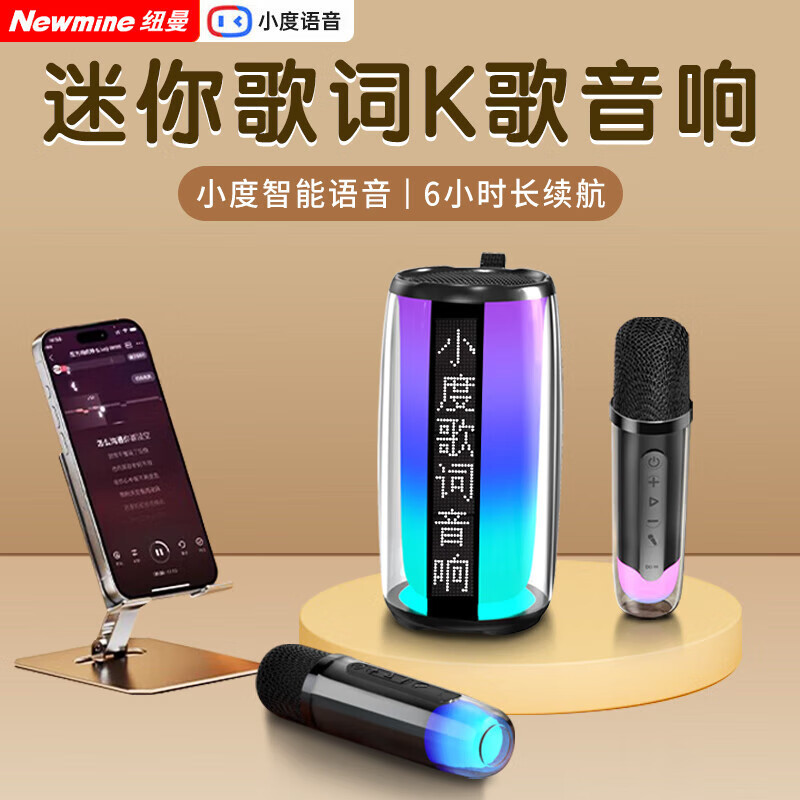 纽曼蓝牙音箱K歌双麦克风小度语音歌词显示便携卡拉ok音响 K191|undefined