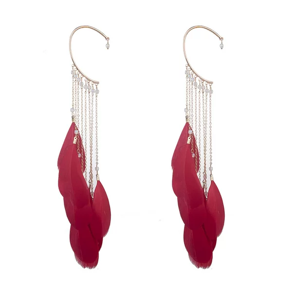 Super Fairy Feather Earrings Bohemian Long Tassel Earrings for Women Without Pierced Earrings Wish Cross-Border
