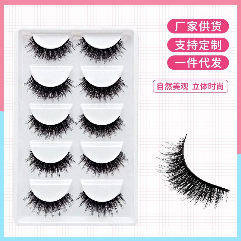 5 pares de pestañas de fibra química 3D gruesas transfronterizas suministro cruzado desorden natural simulación europea y americana pestañas falsas