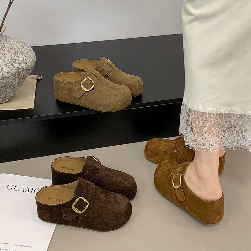 Thick-soled, 7cm height-increasing, closed-toe slippers for women, 2026 autumn new collection, retro slip-on Birkenstock-style half slippers Thick-soled, 7cm height-increasing, closed-toe slippers for women, 2026 autumn new collection, retro slip-on Birkenstock-style half slippers