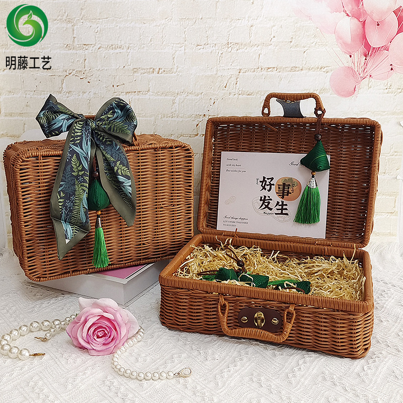 Rattan Retro Suitcase Accompanying Gift Pastoral Style Storage Box for Friends and Family Zongzi Gift Packaging Box
