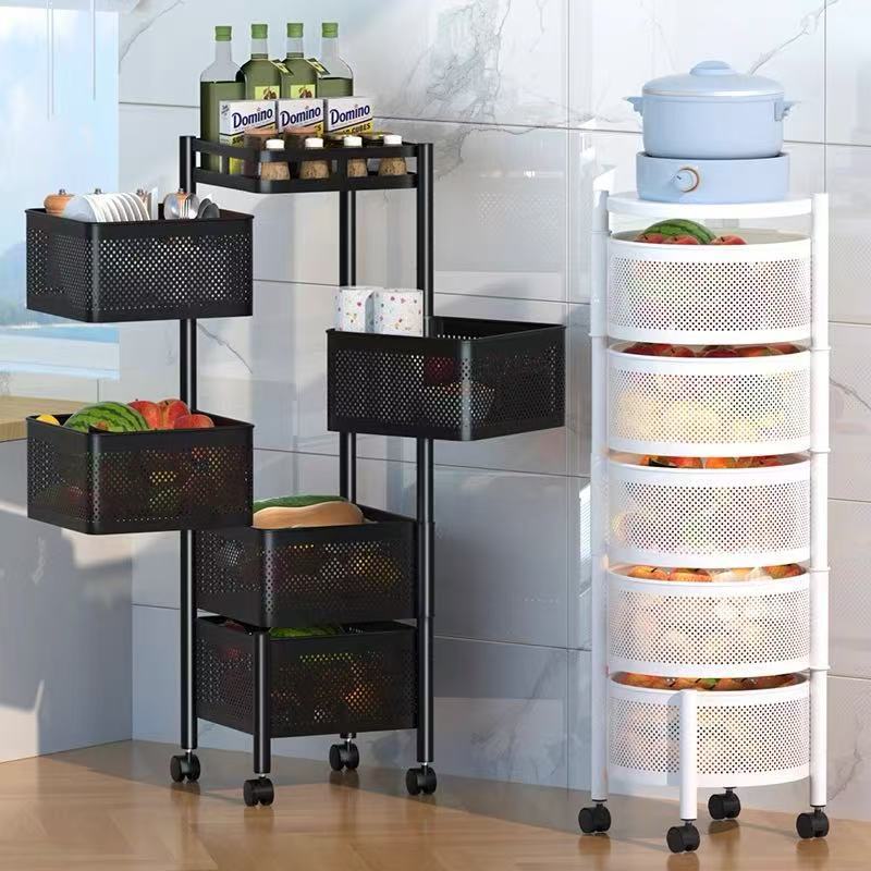 Estante de almacenamiento de cesta de red giratoria móvil multifuncional para estante de esquina de cocina doméstico moderno y simple