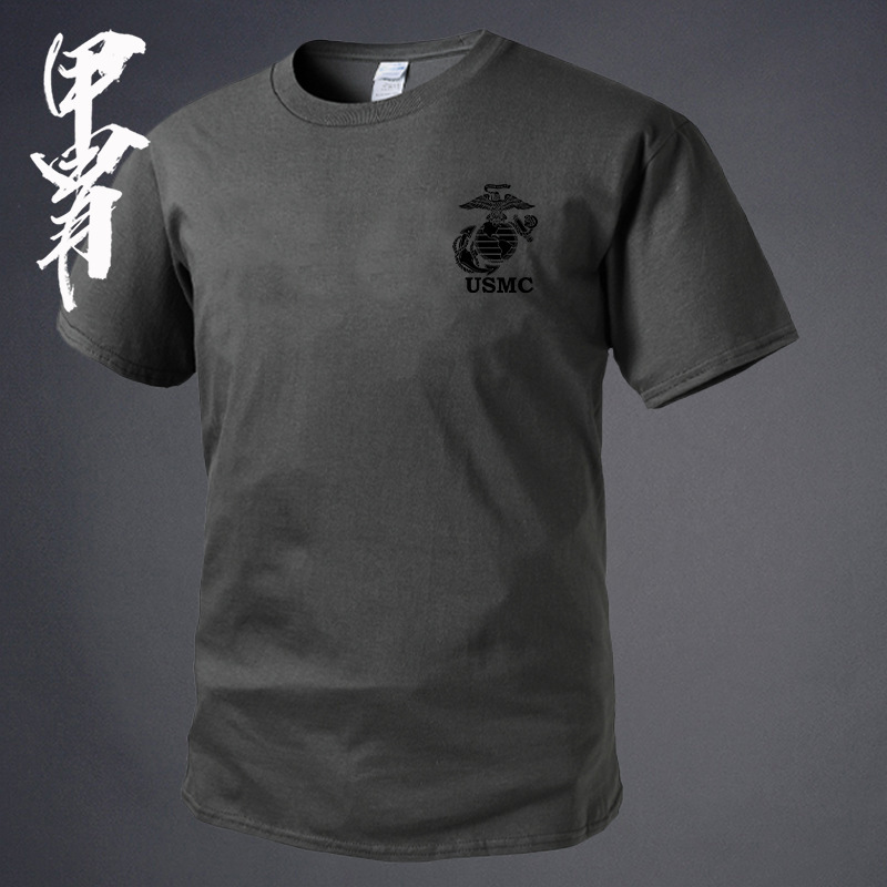 Summer New American USMC Theme Global Eagle Label Badge Printed Pure Cotton Short-sleeved T-shirt Military Fans