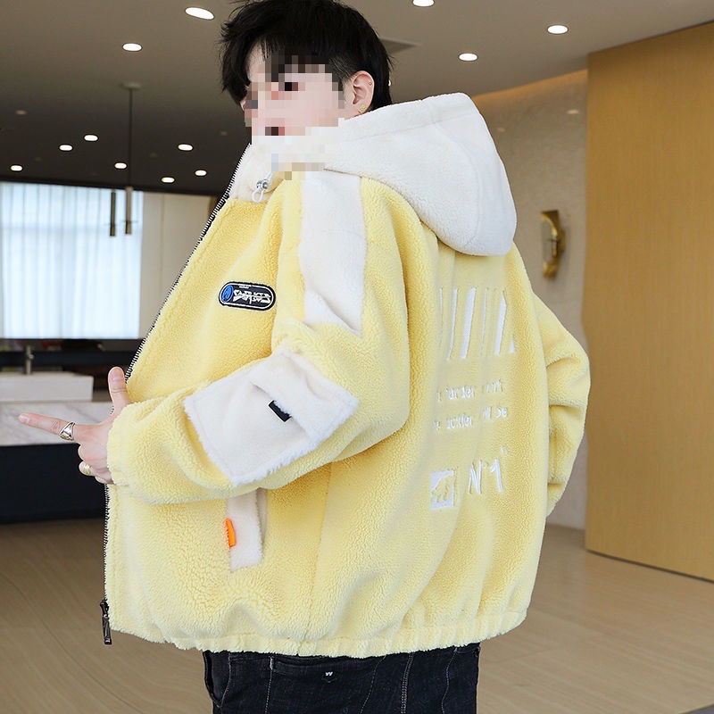 外套男秋冬季加绒加厚颗粒绒男夹克青少年学生帅气冬装羊羔绒上衣