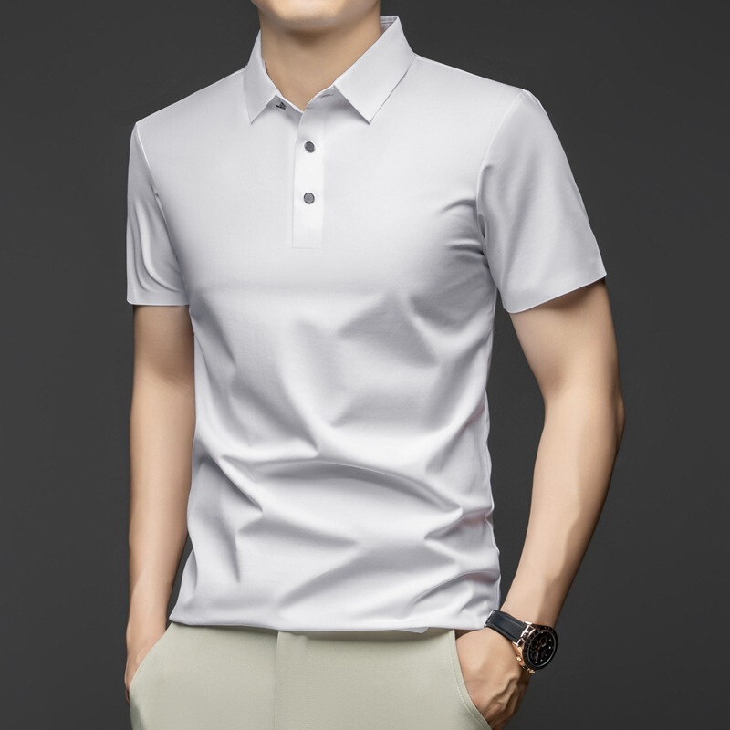 Yagor Summer Thin Silk Short-Sleeve T-Shirt Men's Polo Shirt Middle-Aged Seamless Ice Silk Tee Shirt