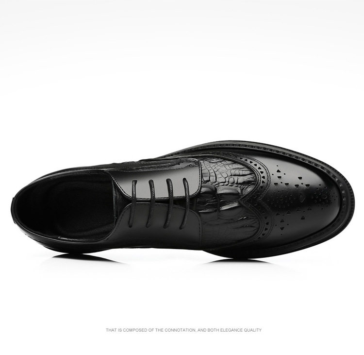 Giày da nam da bò thật kiểu Oxford Brogue Anh, đế thấp, dây buộc, dễ phối đồ công sở và đi tiệc cưới — Màu nâu, Màu đen, Màu đen lót nhung chi tiết 30