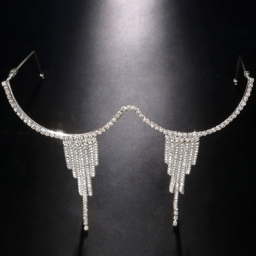 Nueva tendencia rhinestone gafas marco moda europea y americana exagerada borla cara accesorios gafas marco