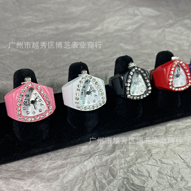 [Ring Watch] New Digital Finger Watch for Female Students, Fashionable and Cute Mini Quartz Watch, Candy Color Inlaid with Rhinestones