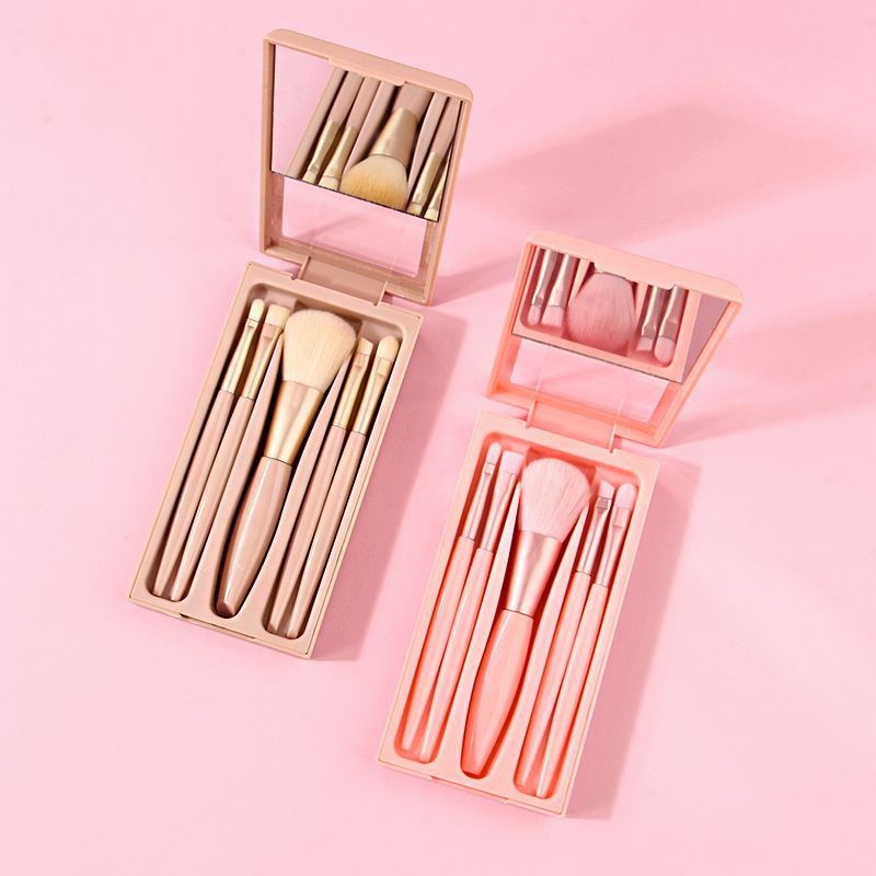 5 cepillo de maquillaje con espejo ventana abierta blush de pelo suave cepillo de pintura de sombra de ojos cepillo portátil caja de espejo herramientas de maquillaje