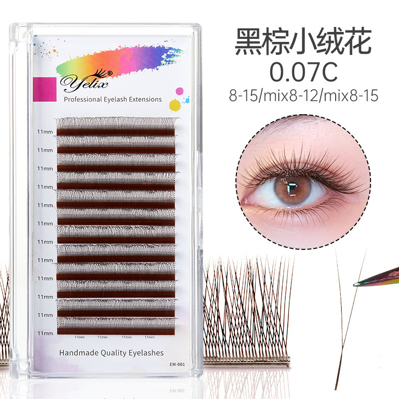 Fábrica de belleza de pestañas negro marrón pelo suave 0.07 mezcla marrón transfronterizo pestañas caramelo injerto de trébol pestañas falsas