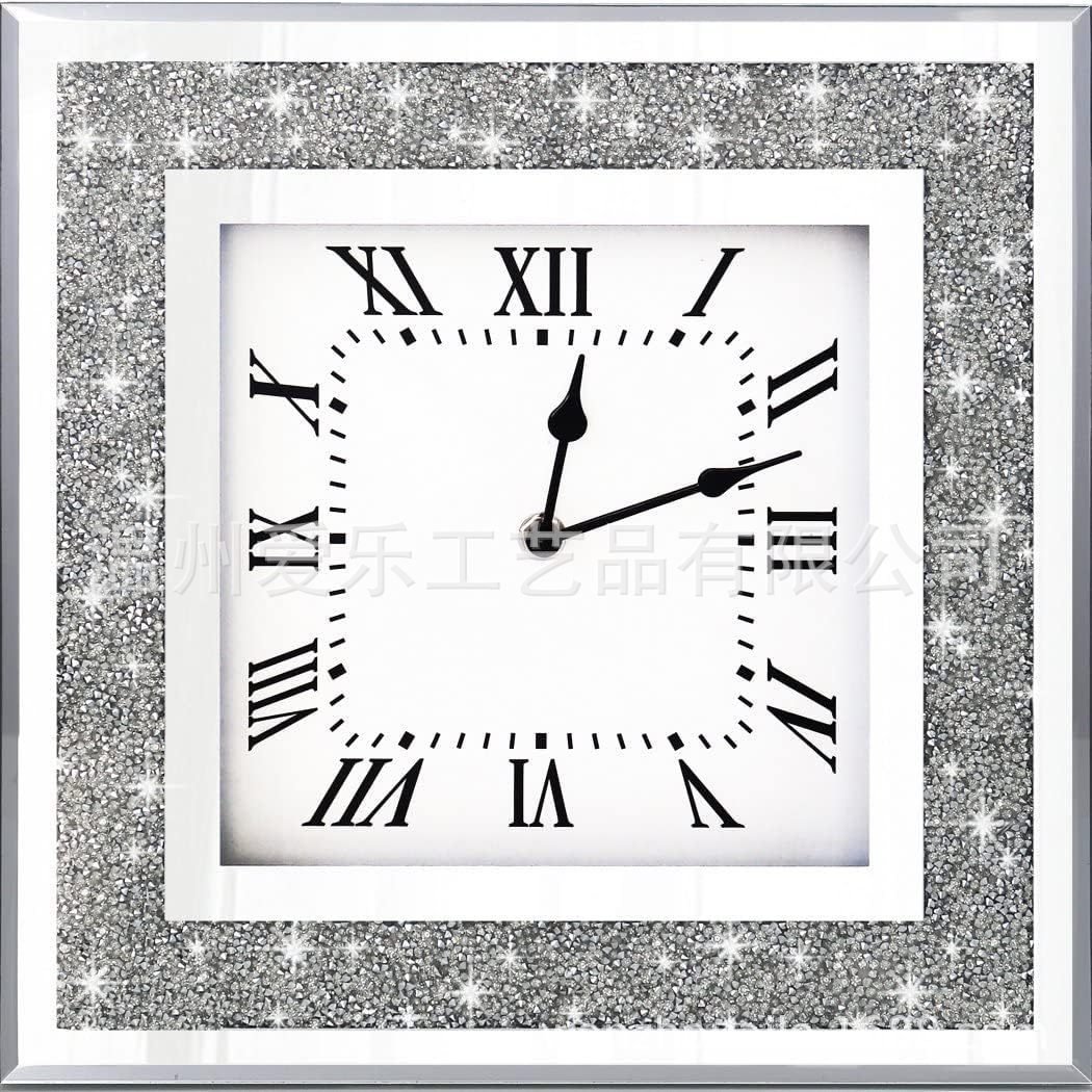 静音钟表创意挂钟客厅挂壁钟玻璃碎钻钟现代家庭钟表客厅时钟跨境