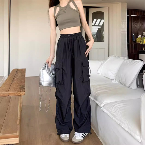 Work pants, women's clothes, thin, high-waist, wide-leg pants, spring, new style, loose sun-proof casual sports pants