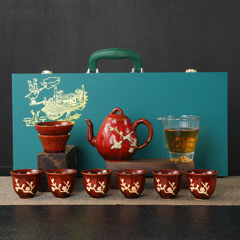 陶瓷窯變功夫茶具套裝玻璃茶海家用商務送禮高檔整套禮盒套裝批發