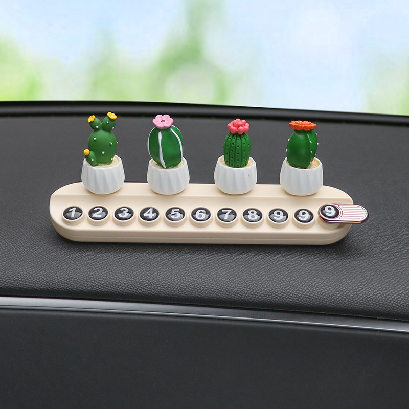 Suculentas plantas en macetas, placas de matrícula de estacionamiento temporal, teléfonos de automóviles, placas de matrícula en movimiento, tarjetas de transferencia de automóviles, adornos de accesorios se pueden ocultar