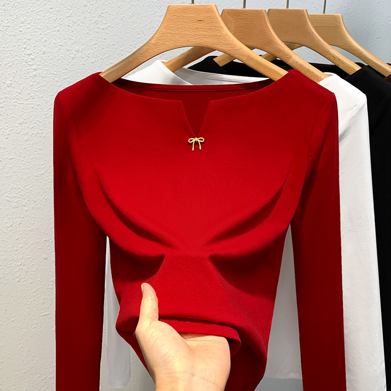 Camisa de fondo delgada para mujeres 2023 nuevas mujeres elegante fuera del hombro de manga larga Camiseta retro Cintura interior apretada top image 3