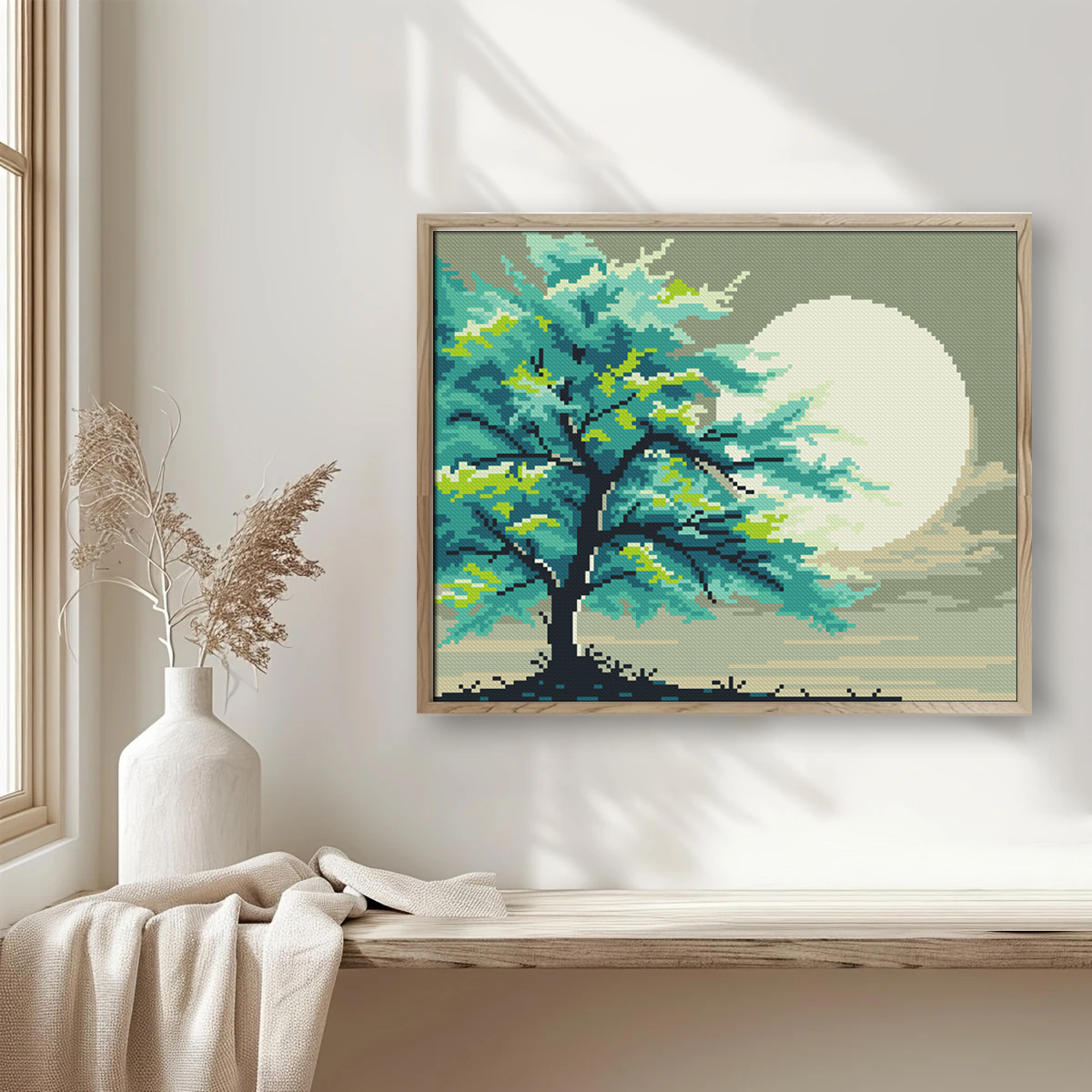 Impresión transfronteriza de bordado cruzado pequeño conjunto de árboles de luna llena paisaje minimalista principiante bordado cruzado diy mano image 1
