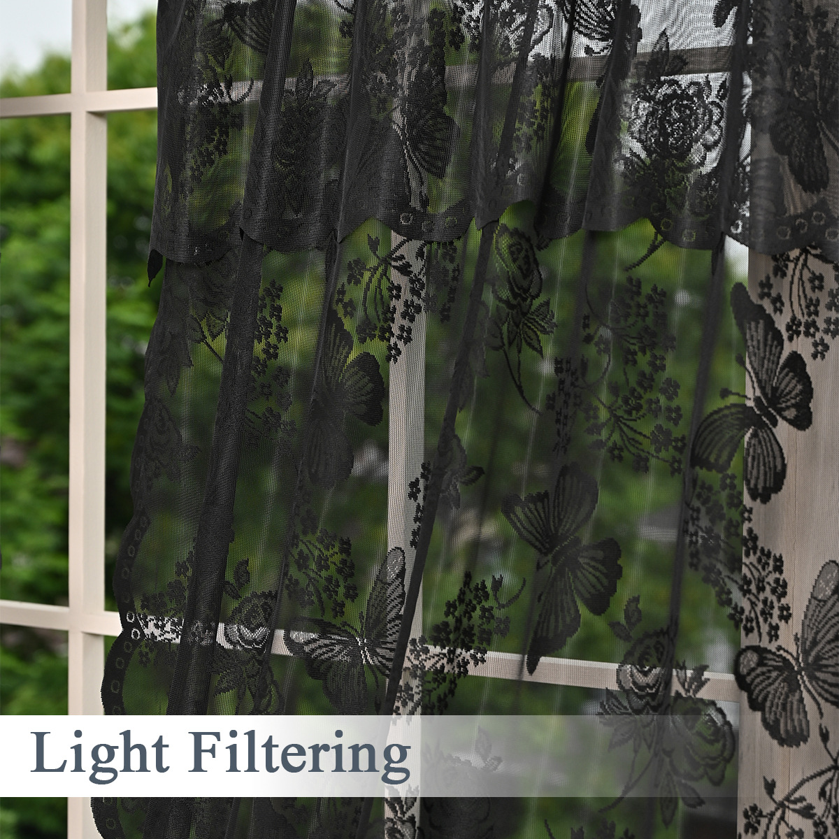 Nuevo encaje tejido por urdimbre transfronterizo, flor de amor de mariposa, doblado, malla de ventana, transponible, cortina terminada semisombreada, emisión en stock de TEMU