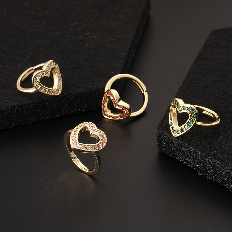 Simple Style Heart Shape Copper Inlay Zircon Open Ring 1 Piece