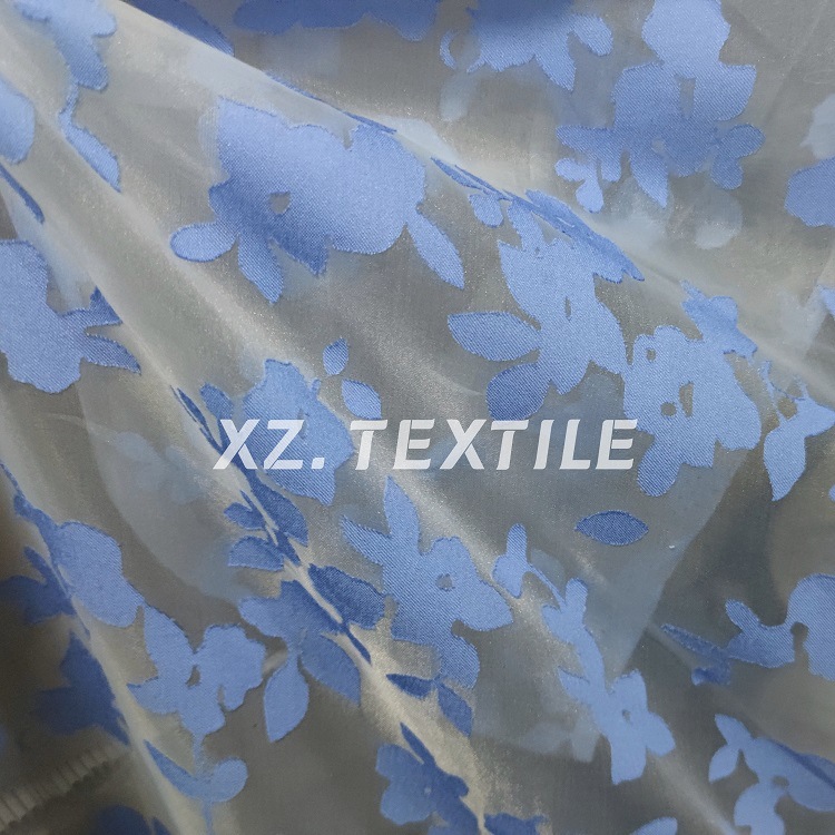 紫罗蓝立体提花 欧根纱提花 透明网纱  立体烧花提花面料