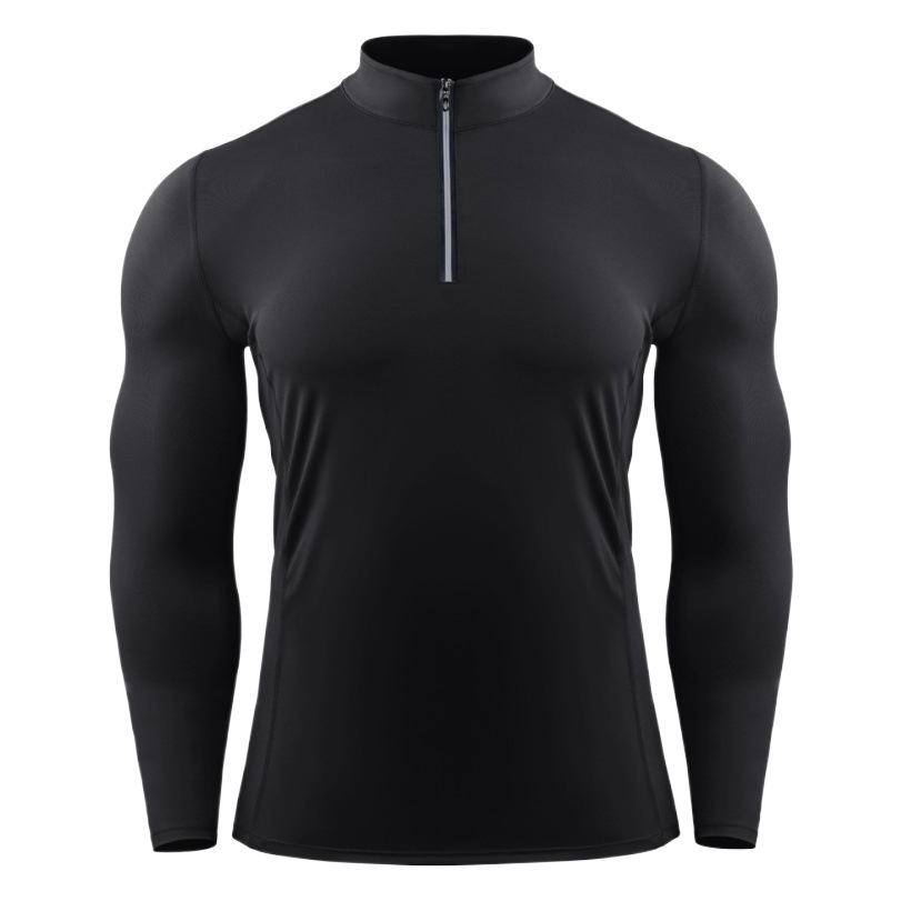 Otoño e invierno deportes de secado rápido ropa de entrenamiento de manga larga medias de cremallera de Baloncesto de los hombres corriendo la parte superior compresión elástica transpirable