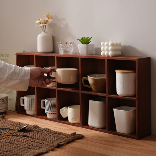 2I Retro Solid Wood Duobaoge Wall Storage Rack Desktop Tea Set Cup Storage Rack Display Rack Multi-Plaid Bogu