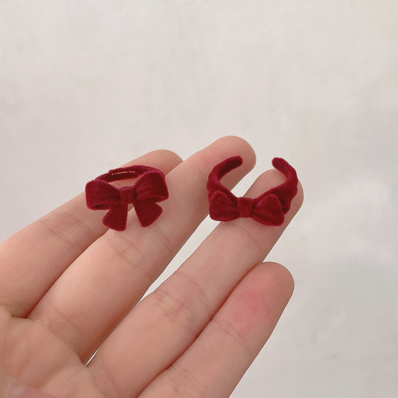 wine red velvet bow open new fashion simple index finger ring