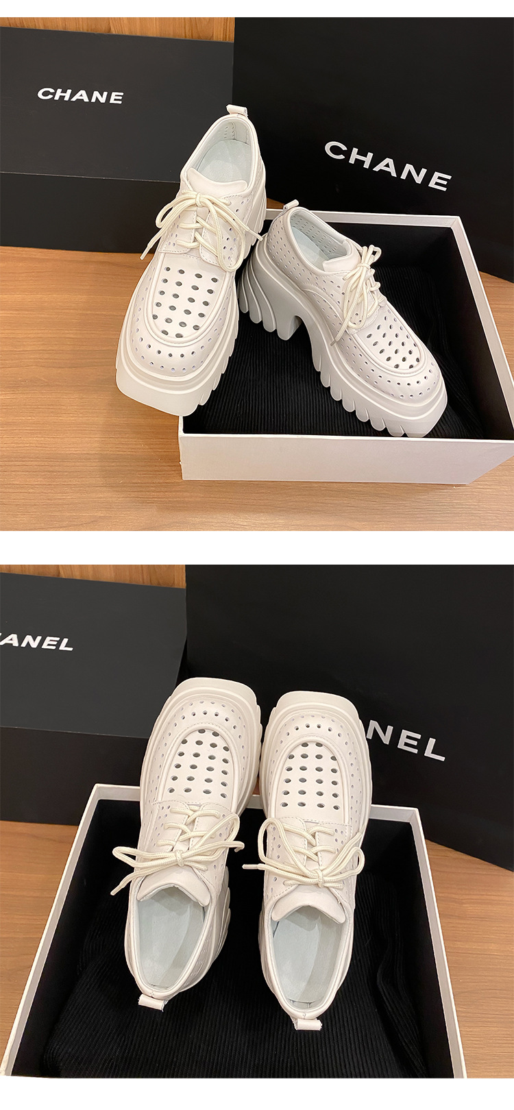 Sandal nữ cao gót đế xuồng da thật hở mũi buộc dây — màu đen, màu hồng, màu trắng ngà, màu vàng chi tiết 24