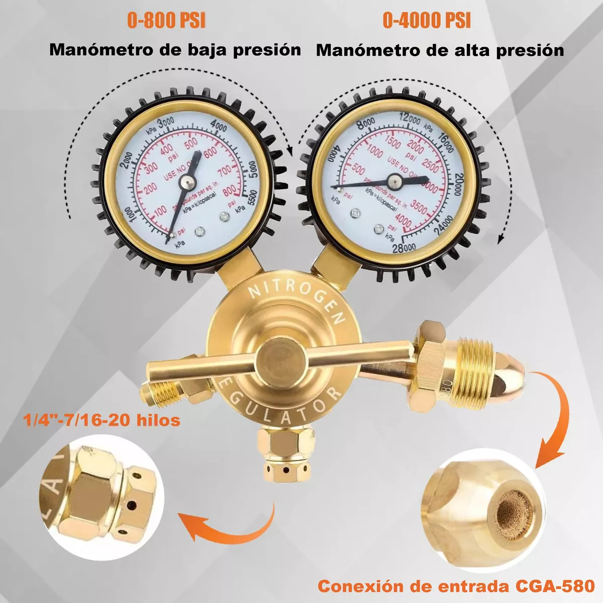 厂家直供M44全铜外贸高压氮气减压器美式CGA580高压氮气减压阀