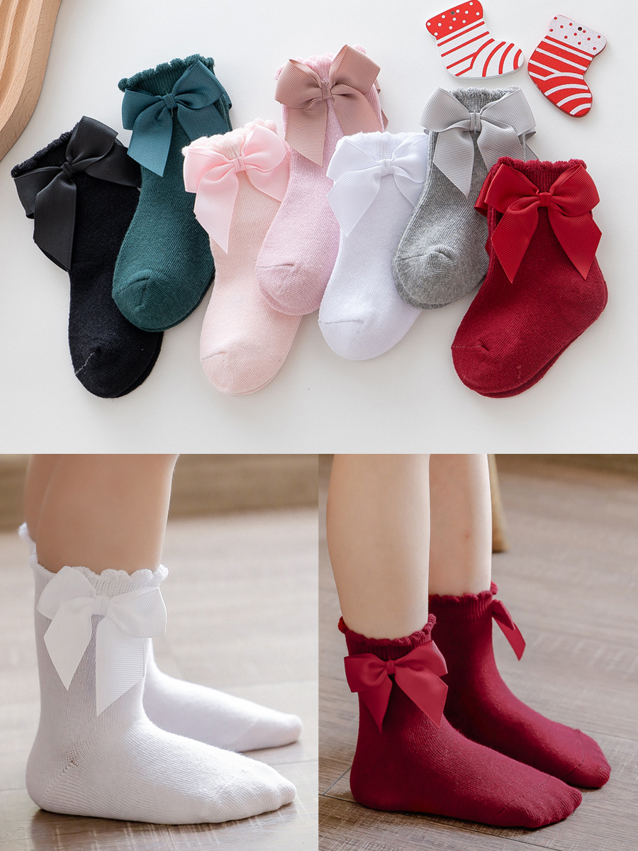 Calcetines de Algodón con Lazo Grande para Primavera, Otoño e Invierno, Estilo Lolita, Calcetines Cortos de Palacio, Lindos Calcetines Rosas para Niña