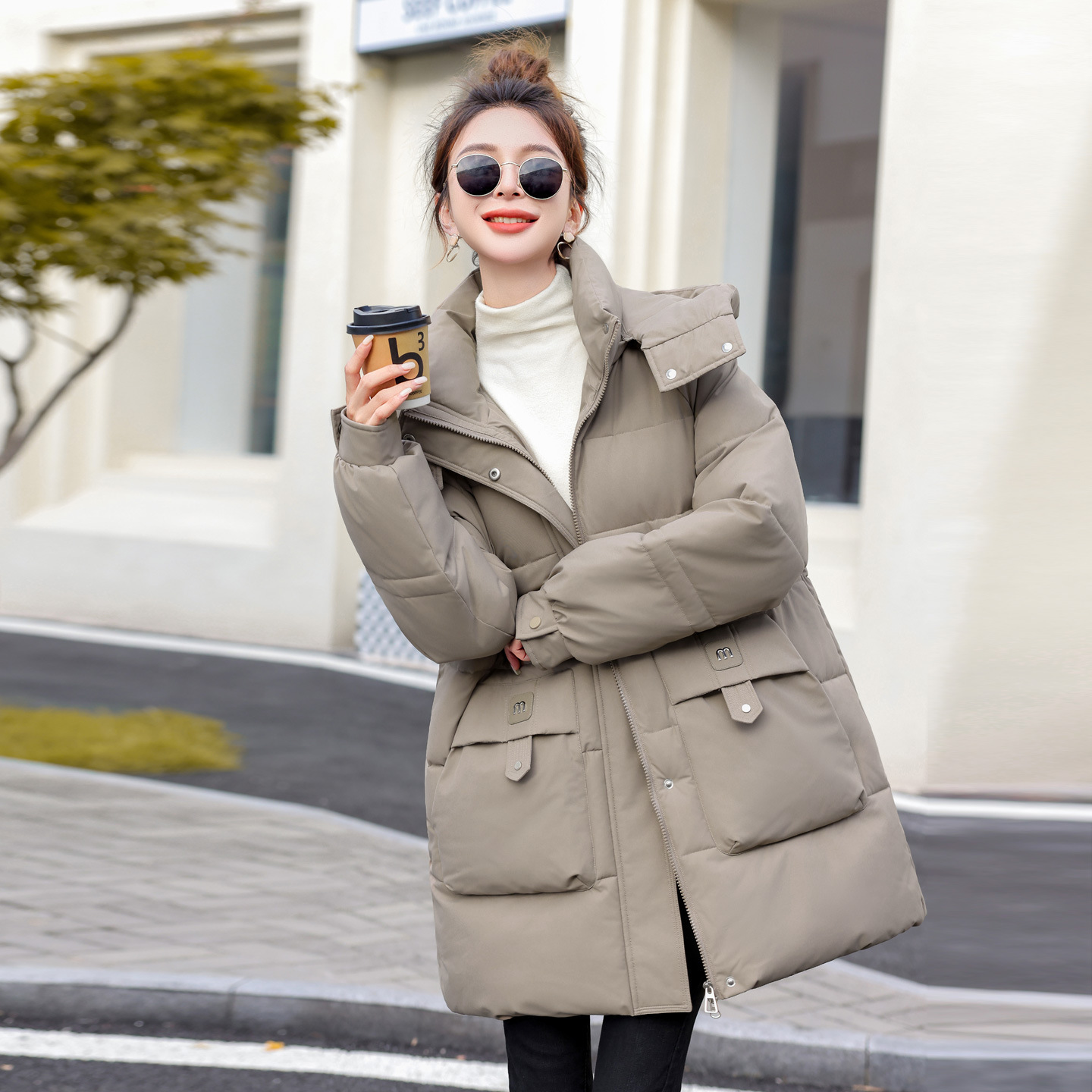 2025 invierno nuevo abrigo de algodón de pluma para mujeres largo y grueso abrigo de algodón cálido de moda exterior abrigo de algodón suelto