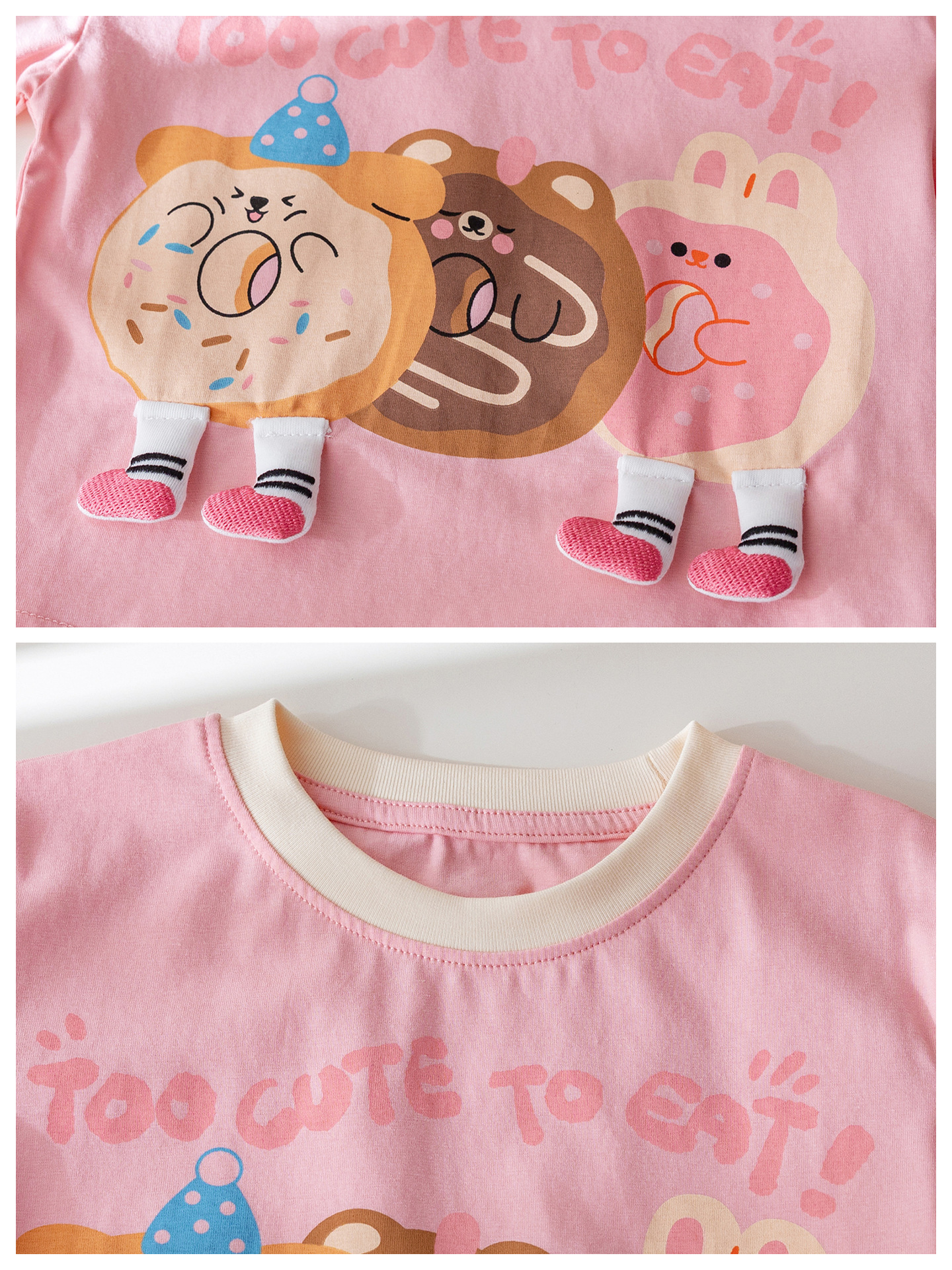 女の子の夏の半袖のtシャツのかわいい漫画のプリントの立体の人形の半袖のベストの赤ちゃんの洋気は色の上着にぶつかります。