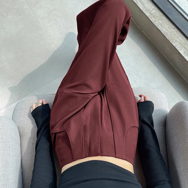 Ángora pantalones de traje rojo para mujeres de cintura alta y delgada recta, sensación vertical estrecha, falca, pantalones de pierna, pantalones de bananas, primavera y otoño