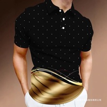 户外男式户外美国国旗战术运动马球翻领短袖T恤跨境大码拼色男装