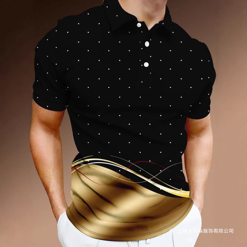 户外男式户外美国国旗战术运动马球翻领短袖T恤跨境大码拼色男装