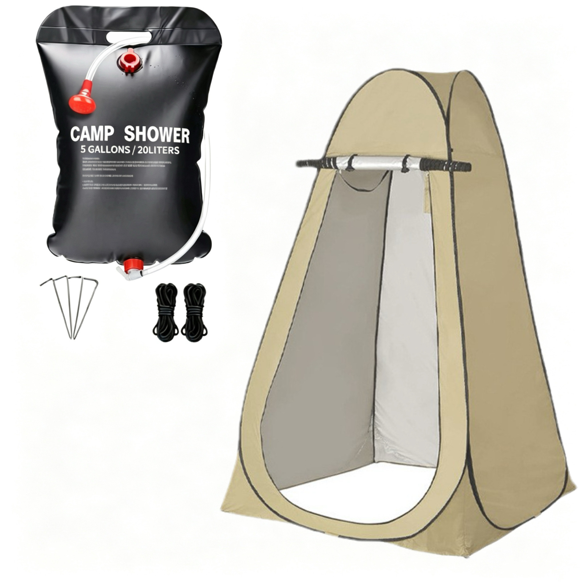 2-window khaki tent + 20l shower bag / Single size: 1.2*1.2* 1.9m