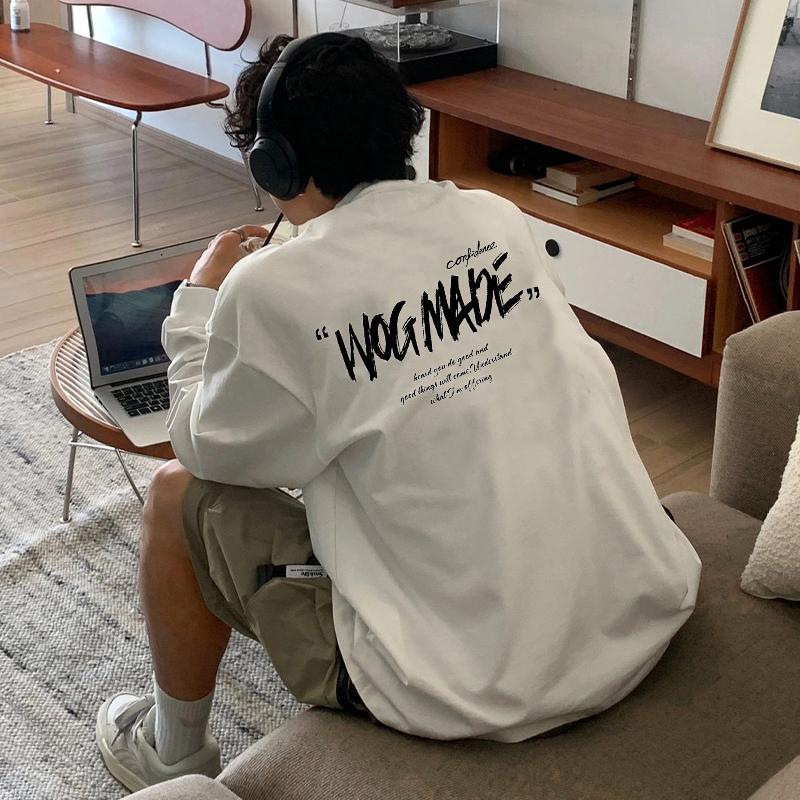 Long-Sleeved Men's 2026 Summer New Trendy Brand Pure Cotton American-Style Loose Fit Top Men's T-Shirt