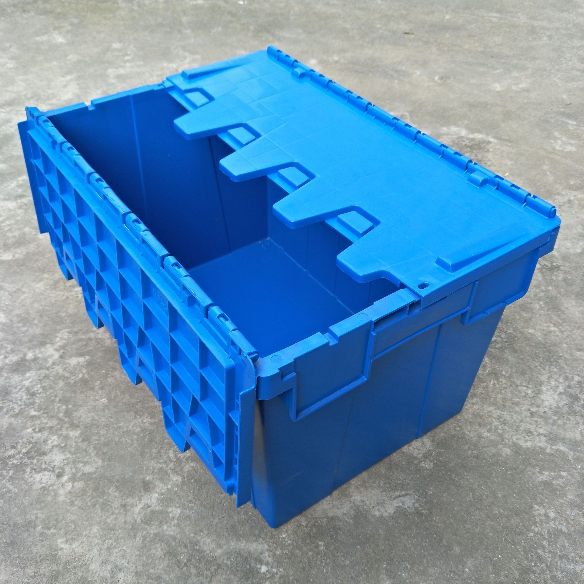Caja de plástico industrial engrosada rectangular sin poros Caja de plástico azul con cubierta Almacenamiento y transporte Caja de plástico rotativa image 38