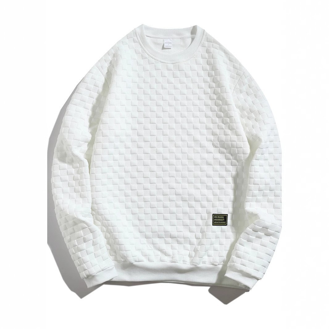 Nuevo comercio exterior de tamaño europeo otoño y invierno delgado cuello redondo cuadrícula de manga larga personalidad europea y americana camiseta legging casual para hombres