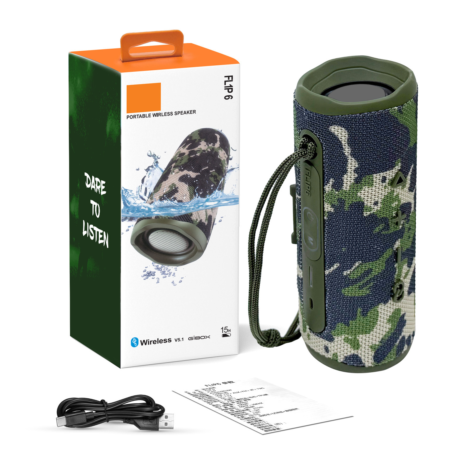 Altavoz Bluetooth Inalámbrico Popular Transfronterizo FL1P6, Altavoz Bluetooth Portátil para Exteriores con Doble Altavoz, Subwoofer con Ranura para Tarjeta TWS