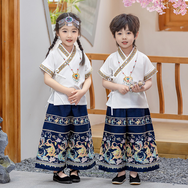 兒 童夏季馬面裙2024新款古裝演出服男.童漢服異域風情幼兒園班服