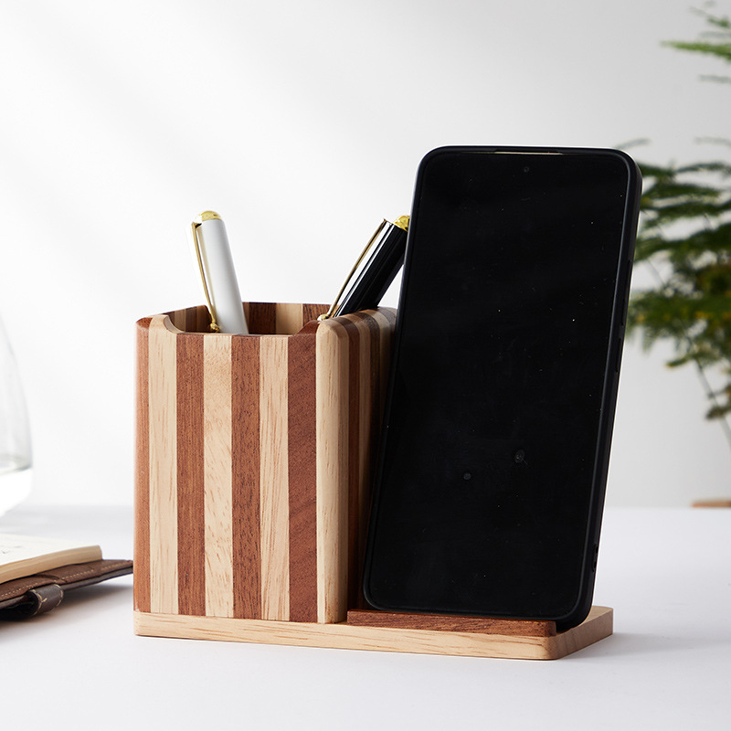 다기능 견고한 나무 펜홀더 레트로 스타일 크리에이티브 보관 나무 펜홀더 심플한 데스크탑 리더십 장식품 사무실 선물