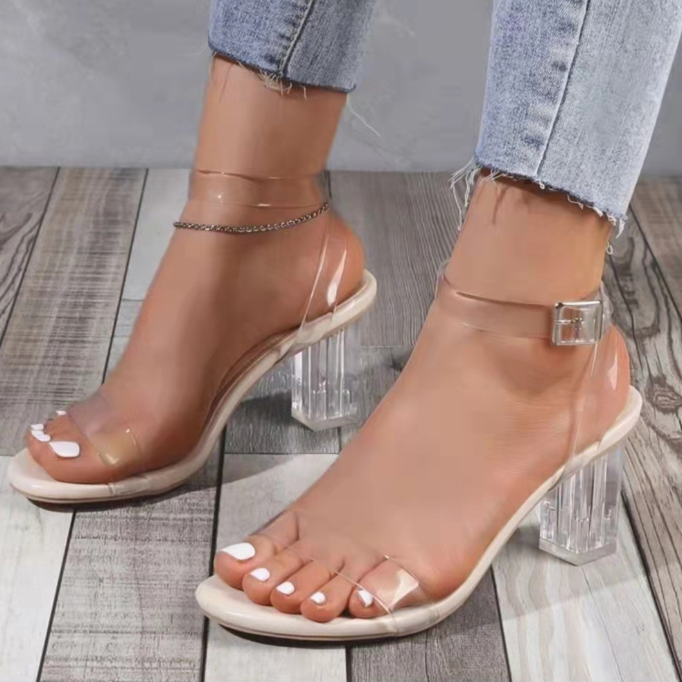 Sandalias de tacón alto con una sola correa para mujer, estilo nuevo de verano 2026, con hebilla, estilo europeo y americano, tallas grandes.