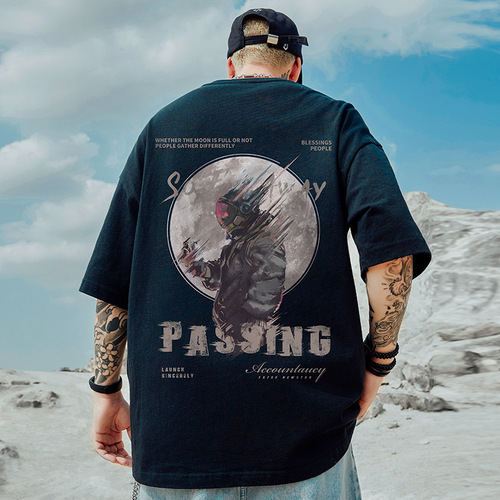 Oversize American streetwear plus-size men's oversized loose NASA co-branded short-sleeve T-shirt 300 lbs half-sleeve summer