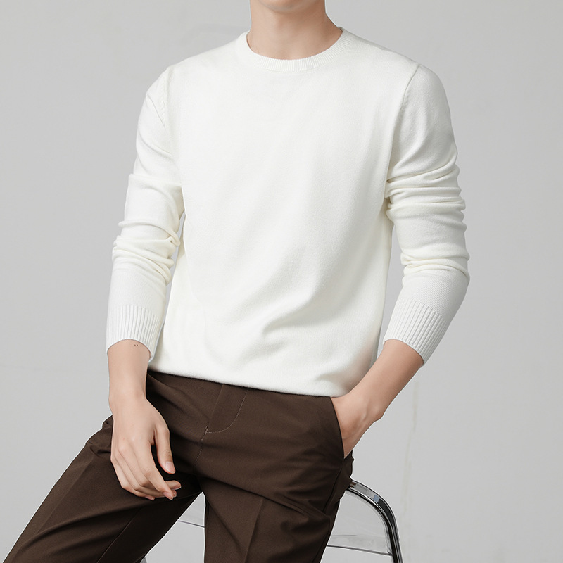 Base Crewneck Sweater Men's Basic Sweater Autumn and Winter Korean Style Inner Sweater Thickened White Sweater for Men Base Crewneck Sweater Men's Basic Sweater Autumn and Winter Korean Style Inner Sweater Thickened White Sweater for Men