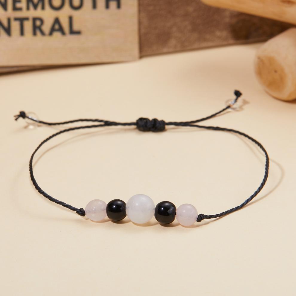 Nuovo braccialetto di perline di cristallo con filo di cera nera intrecciato a mano regolabile versatile alla moda per le donne_voghion.com